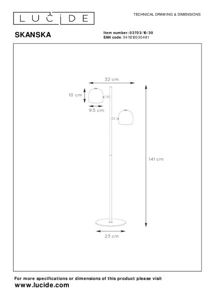 Lucide SKANSKA - Lampadaire - LED Dim. - 2x5W 3000K - Noir - technique